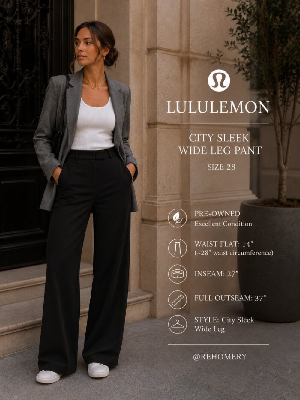 Lululemon City Sleek Wide Leg Pants Black (Size 28/8?)